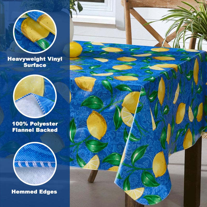 Newbridge Square Vinyl Tablecloth, 52 x 52 Inch, Mediterranean Zest Vinyl Flannel Backed Table Cloth, Lemon Print - Image 4